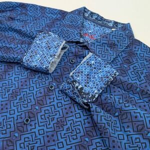 Robert Graham Button Shirt Mens‎ XLT Tall Blue Geometric Shaded Skull Print